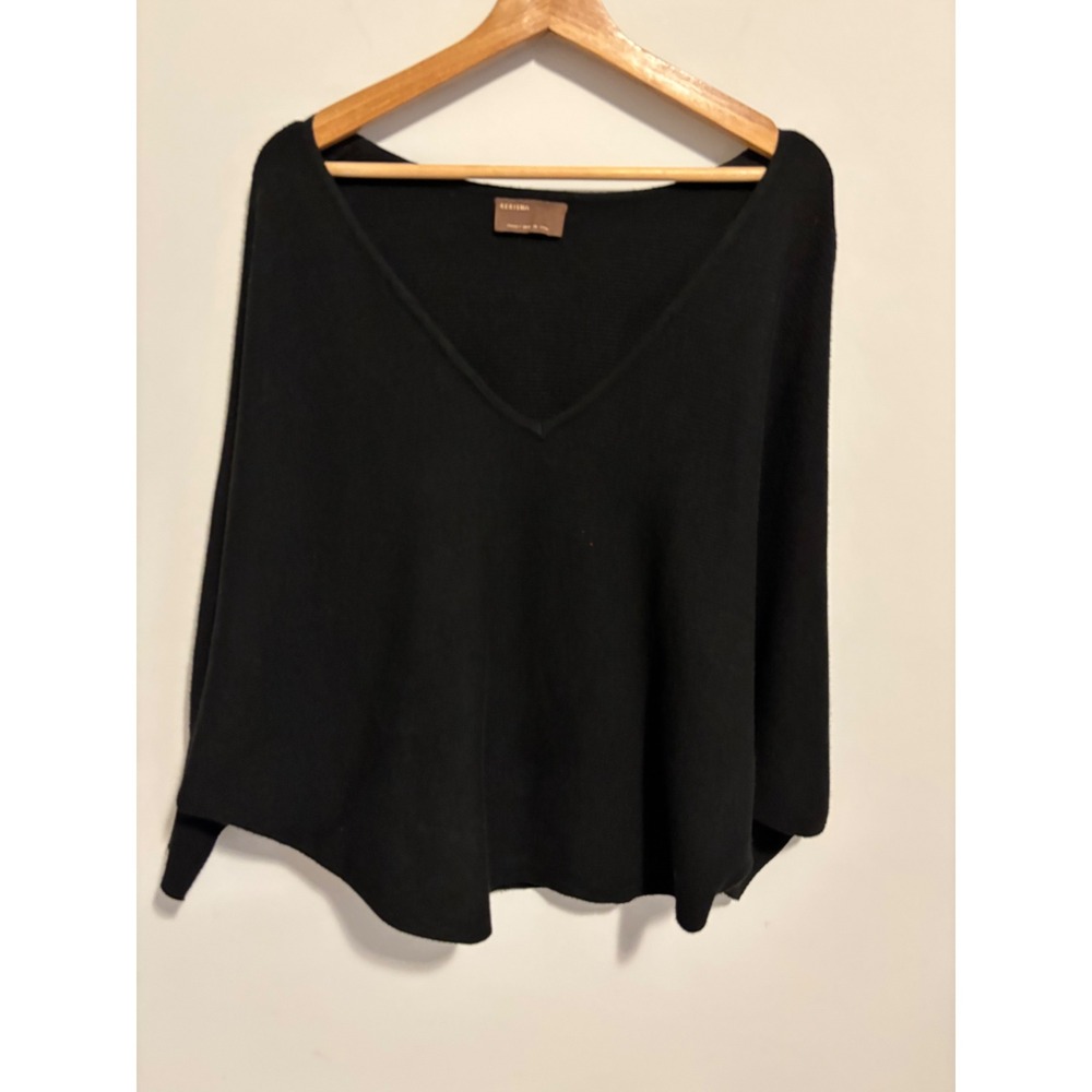 Kerisma Ryker Black V-Neck Ribbed Knit Poncho Batwing Sweater S/M